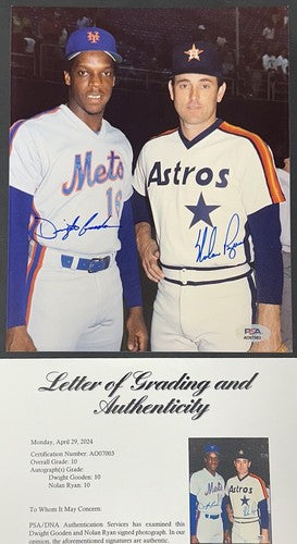 Nolan Ryan Dwight Gooden Signed 8x10 Photo Mets Astros PSA 10 Gem Mint Auto LOA