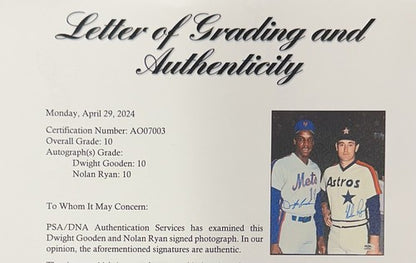 Nolan Ryan Dwight Gooden Signed 8x10 Photo Mets Astros PSA 10 Gem Mint Auto LOA