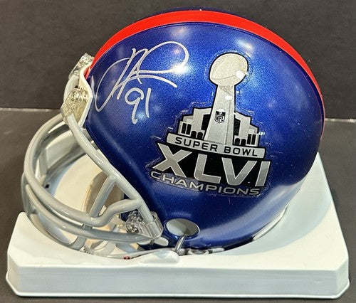 Justin Tuck Signed Giants Speed Super Bowl XLVI Logo Mini Helmet #91 Auto PSA