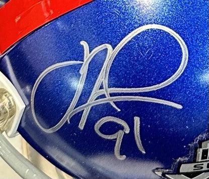 Justin Tuck Signed Giants Speed Super Bowl XLVI Logo Mini Helmet #91 Auto PSA