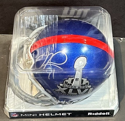 Justin Tuck Signed Giants Speed Super Bowl XLVI Logo Mini Helmet #91 Auto PSA