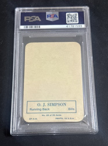 O.J SIMPSON 1970 Topps Super Glossy Rookie #22 Rc PSA 7 NM Near Mint BILLS Hof