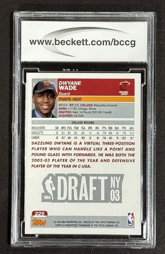 2003-04 Topps #225 Dwyane Wade Rookie Card RC Bccg 10 Gem Mint Beckett Heat HOF