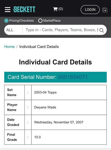 2003-04 Topps #225 Dwyane Wade Rookie Card RC Bccg 10 Gem Mint Beckett Heat HOF