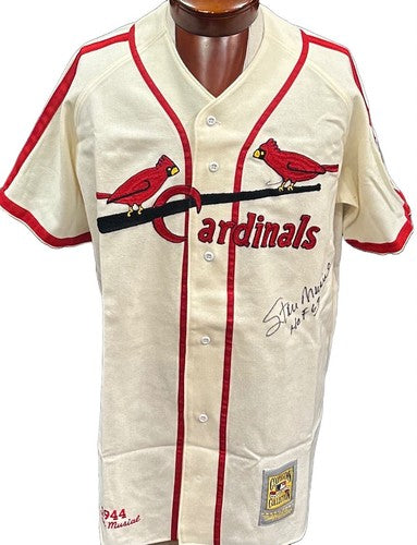 Stan Musial Signed Cardinals M+Ness Authentic 1944 Wool Jersey HOF 69 Auto PSA