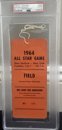 1964 All Star Game Field Pass Ticket Stub Shea Stadium 7/7/64 Psa 4 1/1 Pop 1 Ex