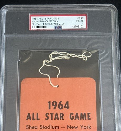 1964 All Star Game Field Pass Ticket Stub Shea Stadium 7/7/64 Psa 4 1/1 Pop 1 Ex