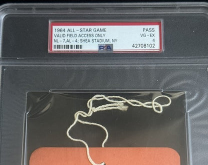 1964 All Star Game Field Pass Ticket Stub Shea Stadium 7/7/64 Psa 4 1/1 Pop 1 Ex