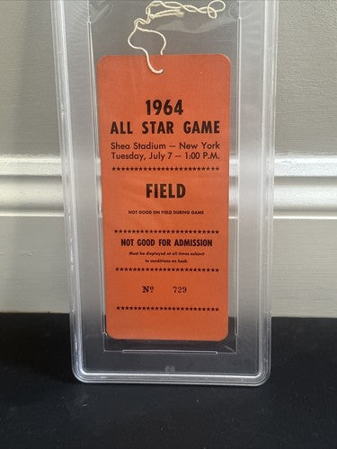 1964 All Star Game Field Pass Ticket Stub Shea Stadium 7/7/64 Psa 4 1/1 Pop 1 Ex