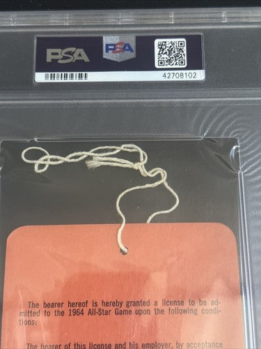 1964 All Star Game Field Pass Ticket Stub Shea Stadium 7/7/64 Psa 4 1/1 Pop 1 Ex