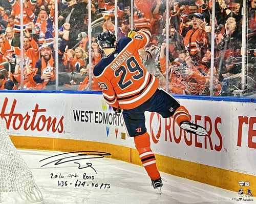 Leon Draisaitl Oilers Signed 16x20 Photo framed Art Ross Auto /129 Fanatics COA