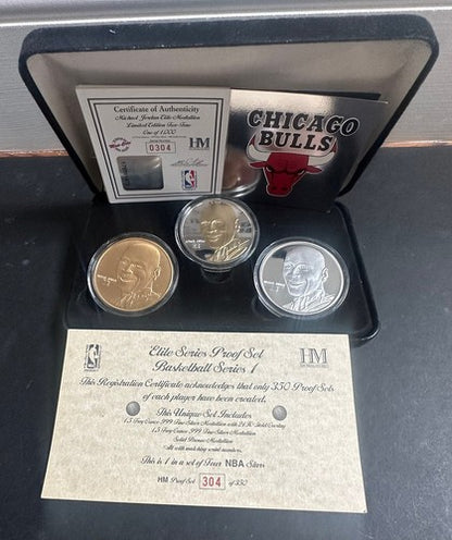 MICHAEL JORDAN BULLS HIGHLAND MINT ELITE 3 COIN PROOF SET /350 .999 SILVER 3 Oz