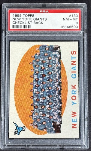1959 Topps #133 New York Giants Team Card Checklist PSA 8 Nm - Mint Card Clean