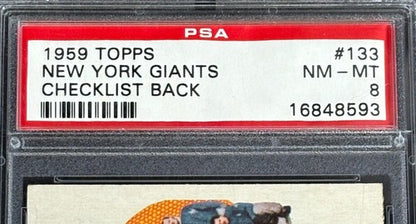 1959 Topps #133 New York Giants Team Card Checklist PSA 8 Nm - Mint Card Clean