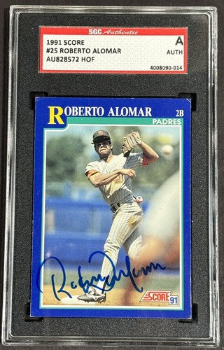 1991 Score #25 Roberto Alomar Signed SGC Authentic Coa Card HOF Bold Auto Padres