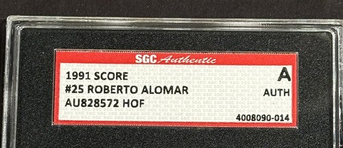 1991 Score #25 Roberto Alomar Signed SGC Authentic Coa Card HOF Bold Auto Padres