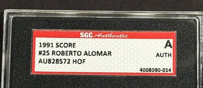 1991 Score #25 Roberto Alomar Signed SGC Authentic Coa Card HOF Bold Auto Padres