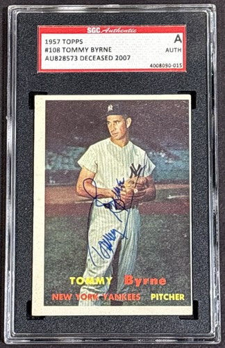 1957 Topps Baseball Card #108 Tommy Byrne Signed SGC Authentic Mint Auto Yankees