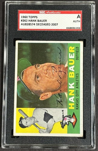 1960 Topps #262 Hank Bauer Signed SGC Authentic Coa On Card Mint Auto Athletics