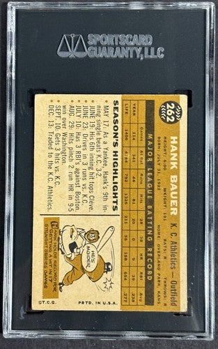 1960 Topps #262 Hank Bauer Signed SGC Authentic Coa On Card Mint Auto Athletics