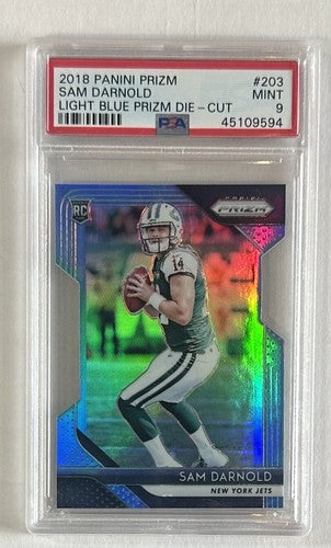 2018 Panini Prizm Sam Darnold Light Blue Die Cut /199 PSA 9 Jets Seahawks Rookie