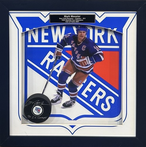 Mark Messier Signed Rangers Puck 3D Framed 16x16 Photo 94 SC Champs Auto Steiner