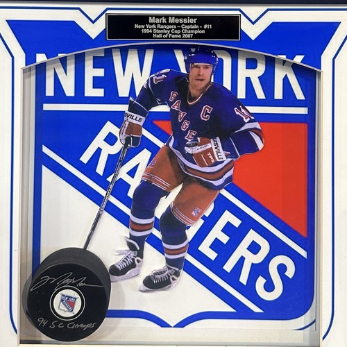 Mark Messier Signed Rangers Puck 3D Framed 16x16 Photo 94 SC Champs Auto Steiner