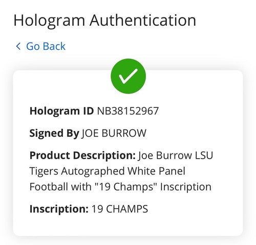 Joe Burrow Signed LSU Tigers White Football 19 Champs Auto Bengals Fanatics COA