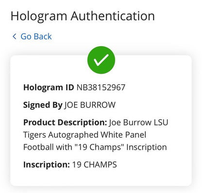 Joe Burrow Signed LSU Tigers White Football 19 Champs Auto Bengals Fanatics COA