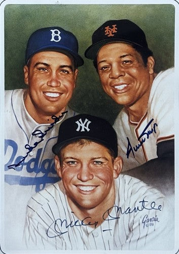 Mickey Mantle Willie Mays Duke Snider Signed Framed Litho Photo Auto Yankees COA