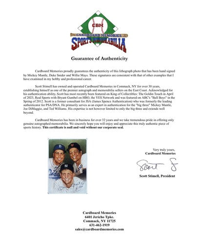 Mickey Mantle Willie Mays Duke Snider Signed Framed Litho Photo Auto Yankees COA
