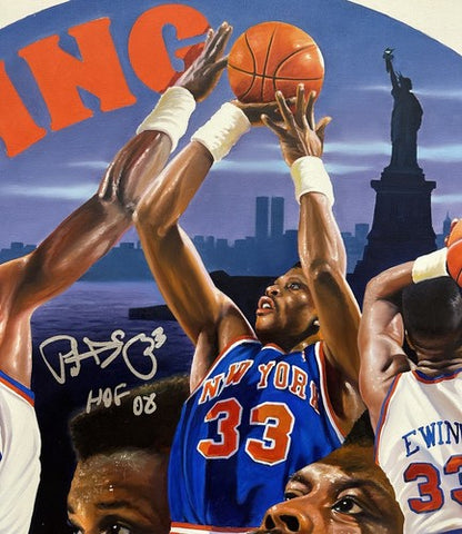 Patrick Ewing Fogarty Signed Framed Canvas Oil Painting HOF 08 Auto 1/1 Steiner