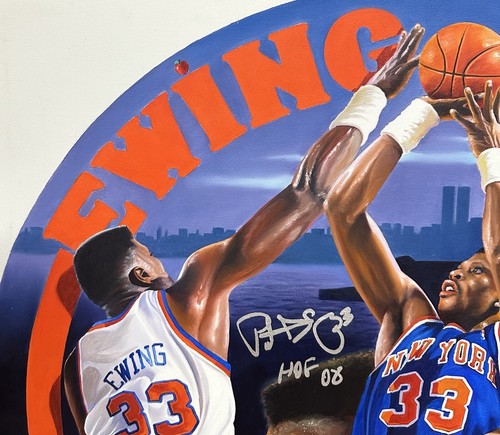 Patrick Ewing Fogarty Signed Framed Canvas Oil Painting HOF 08 Auto 1/1 Steiner