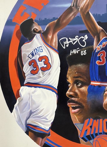 Patrick Ewing Fogarty Signed Framed Canvas Oil Painting HOF 08 Auto 1/1 Steiner