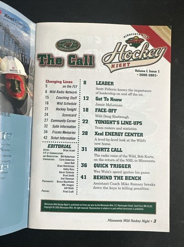 MINNESOTA WILD COMMEMORATIVE EDITION OPENING NIGHT October 11 2000 PROGRAM