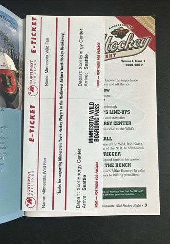 MINNESOTA WILD COMMEMORATIVE EDITION OPENING NIGHT October 11 2000 PROGRAM