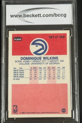 1986 Fleer #121 Dominique Wilkins Rc BCCG 9 Near Mint Centered Clean Sharp Nice