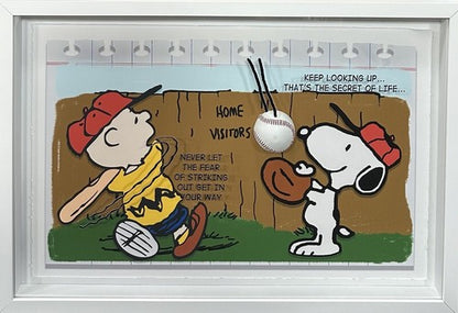 Charlie Brown Snoopy Framed 3D Real Baseball Photo Paper Quote Peanuts
