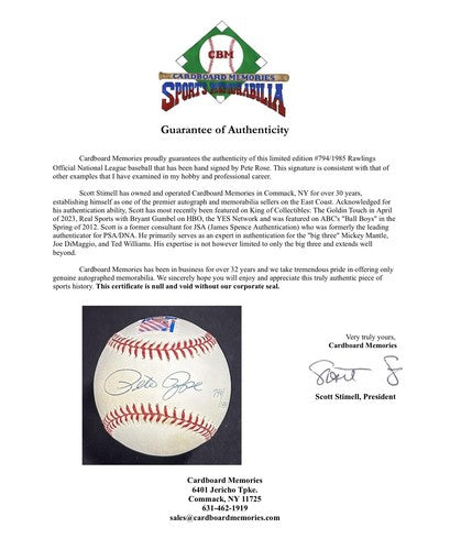 Pete Rose Signed NL Baseball Stamp LE /1985 Reds 1987 Autograph CBM COA