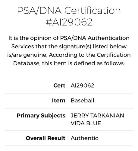 Jerry Tarkanian & Vida Blue Signed 1994 WS Baseball Auto UNLV Athletics PSA COA
