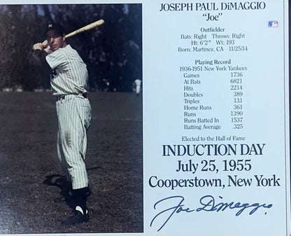 Joe DiMaggio Signed HOF Induction Framed 8x10 Photo  Yankees LE Auto GOLDIN COA
