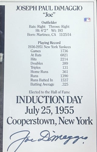 Joe DiMaggio Signed HOF Induction Framed 8x10 Photo  Yankees LE Auto GOLDIN COA