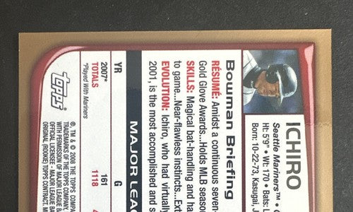 2008 Bowman Chrome Baseball ICHIRO #176 GOLD REFRACTOR 15/50 Mint Mariners