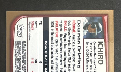 2008 Bowman Chrome Baseball ICHIRO #176 GOLD REFRACTOR 15/50 Mint Mariners
