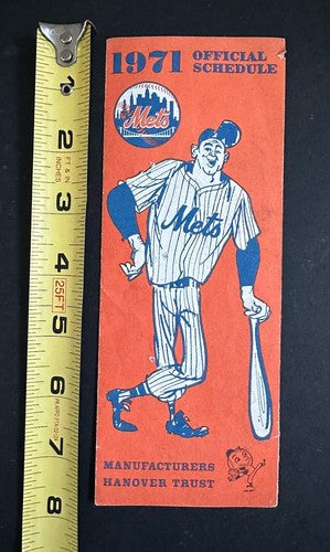 Vintage 1971 New York Mets 8x3 Official Schedule Manufacturers Hanover Trust
