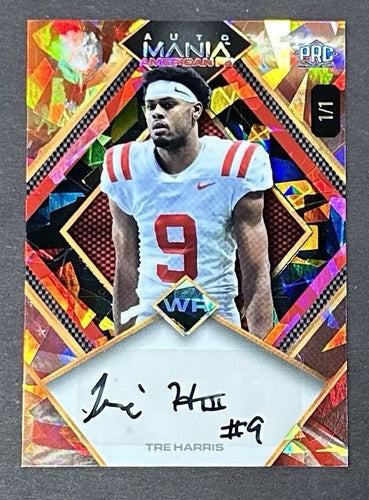 Tre Harris Signed 2024 Wild Card Auto Mania American FB PRC Rookie 1/1 Ole Miss