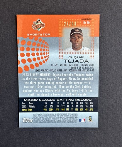 2004 Topps Finest Gold Refractor Miguel Tejada /50 Mint Baltimore Orioles #55