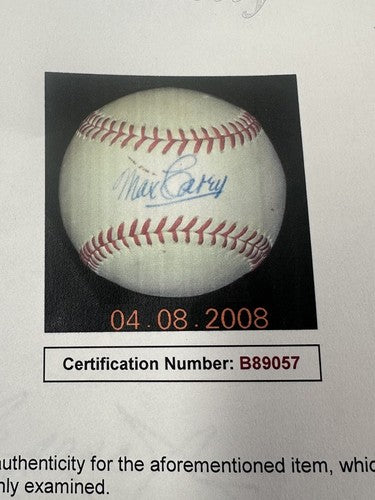 Max Carey Single Signed OFFICIAL NL GILES  Baseball HOF AUTOGRAPH JSA LOA RARE