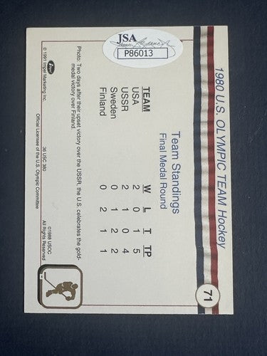 Mike Eruzione Signed 1991 Impel #71 1980 Usa Olympic Hockey Team Mint Auto Jsa