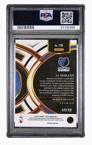 2023 PANINI SELECT BLUE TECTONIC #136 JA MORANT 69/99 Psa 10 Gem Mint Pop 1 Rare